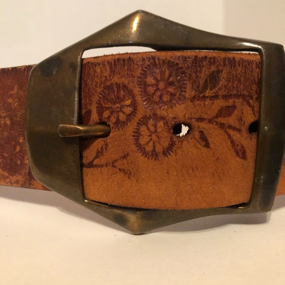 70’s leather floral belt vintage - Picture 2 of 4